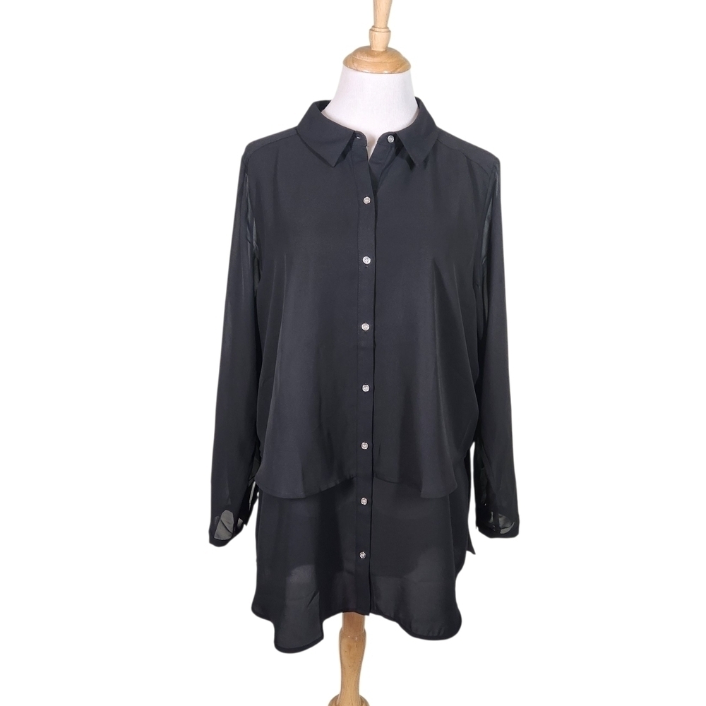 NWT Lane Bryant Black Button-Up Blouse